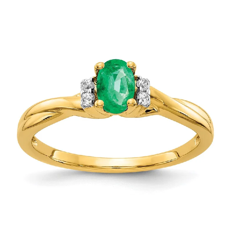 Ruby Gemstone Rings with Diamond Accents10K Yellow Gold Diamond and Oval Emerald Ring