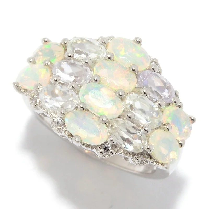 925 Sterling Silver Ethiopian Opal and White Natural Zircon Ring