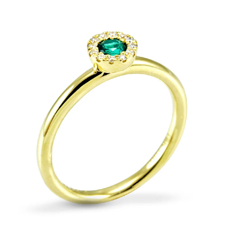 Halo - Style Diamond Rings with Smaller Accent Diamonds18ct Yellow Gold 0.16ct Emerald And 0.07ct Diamond Halo Ring