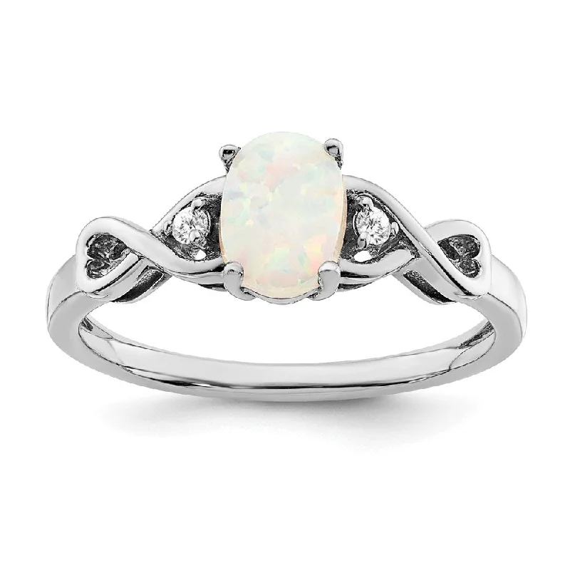 Amethyst Gemstone Rings in a Vintage - Style Setting10K White Gold Created Opal and Diamond Ring