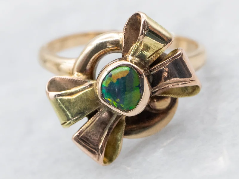 Emerald Gemstone Rings with Filigree - Bordered SettingsSweet Retro Boulder Opal Bow Ring