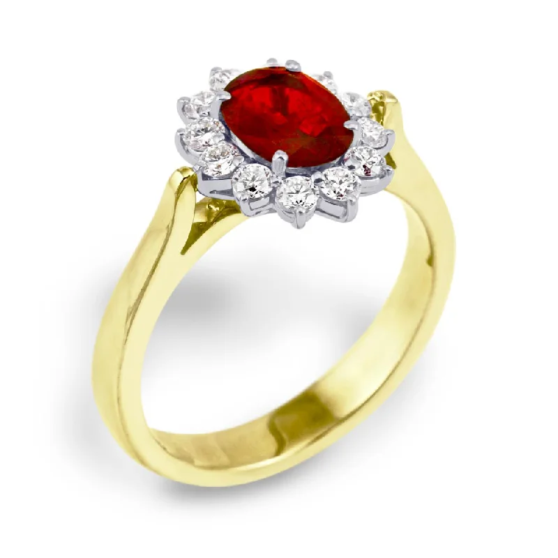 Three - Stone Diamond Rings with Princess - Cut Diamonds18ct Yellow Gold 1.05ct Oval Ruby And 0.42ct Diamond Cluster Ring