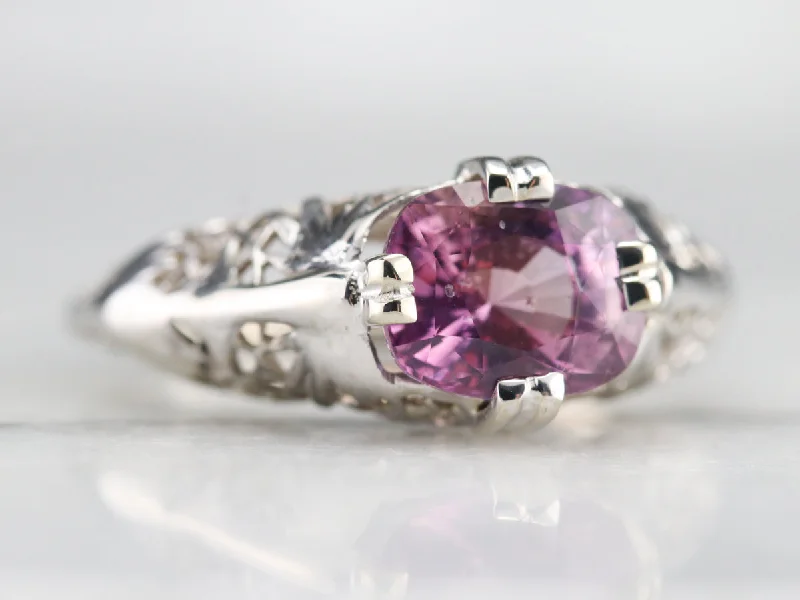 Art Deco Pink Ceylon Sapphire Solitaire Ring