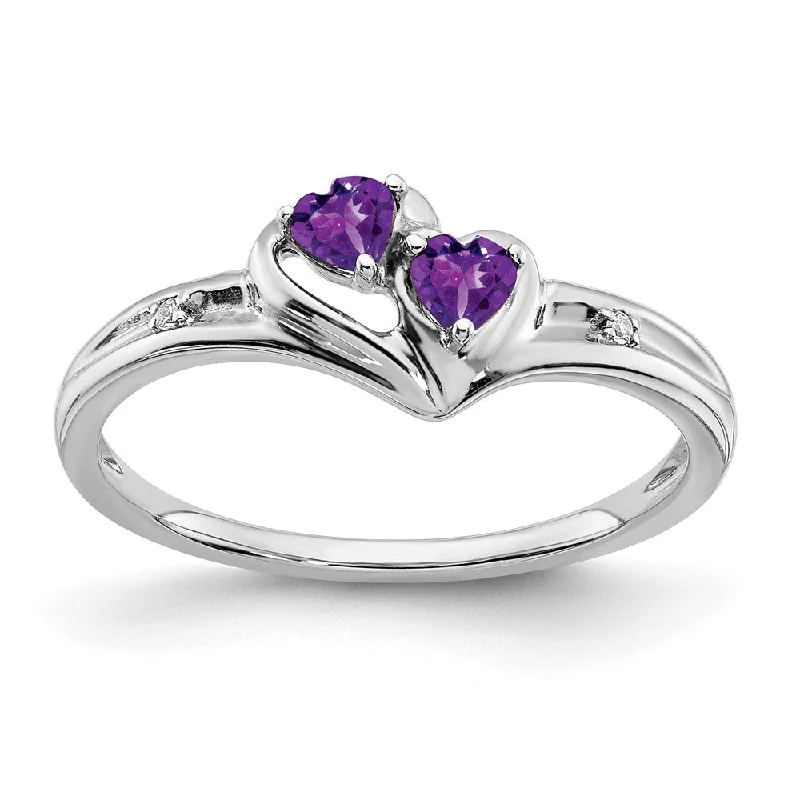 Multi - Gemstone Rings with a Rainbow of Colors10k White Gold Amethyst and Diamond 2-stone Heart Ring