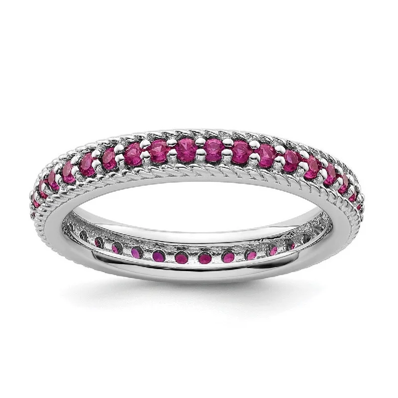 Curata 3.25mm 925 Sterling Silver Prong set Stackable Expressions Polished Created Ruby Eternity Ring