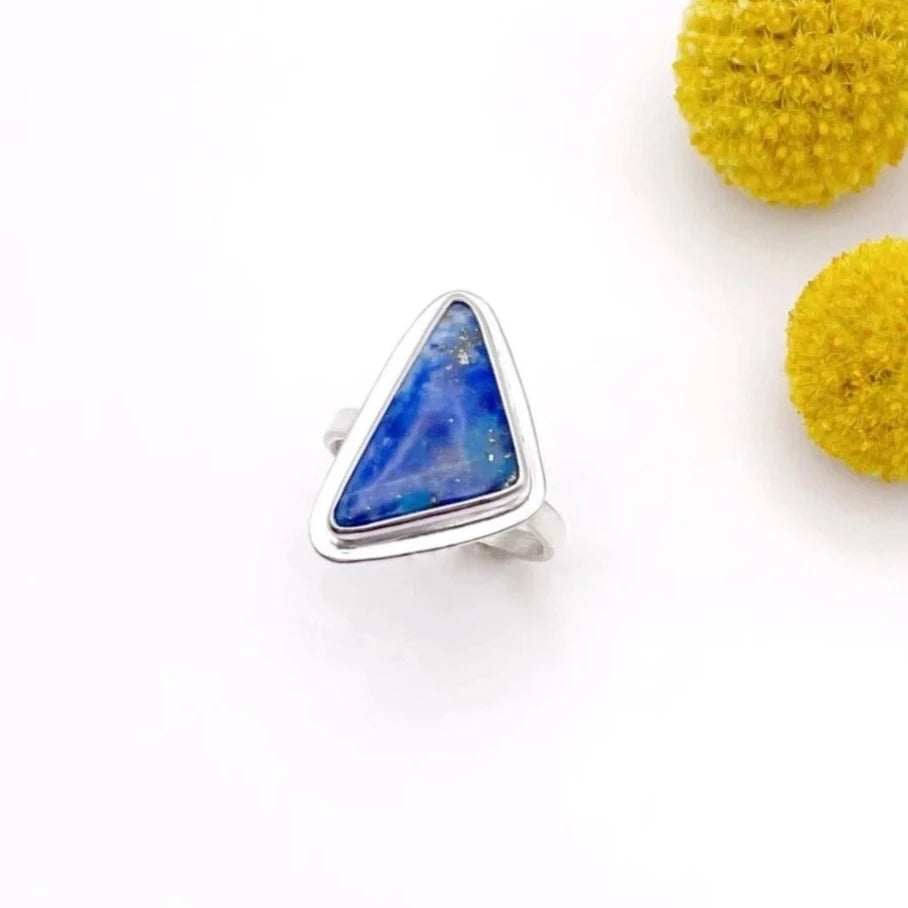 Multi - Gemstone Rings with a Rainbow of ColorsDenim Lapis Triangle Ring | Size 7