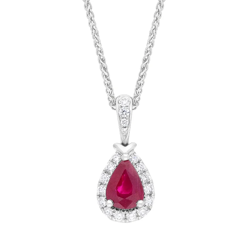 Wedding Bands with Micro - Pave Diamond Accents18ct White Gold 0.79ct Ruby 0.19ct Diamond Cluster Pear Pendant