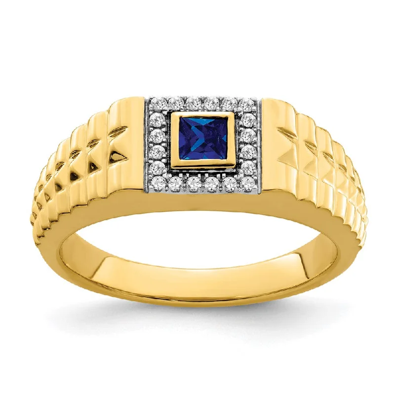 Emerald Gemstone Rings with Filigree - Bordered Settings14K Yellow Gold Square Sapphire and Diamond Mens Ring