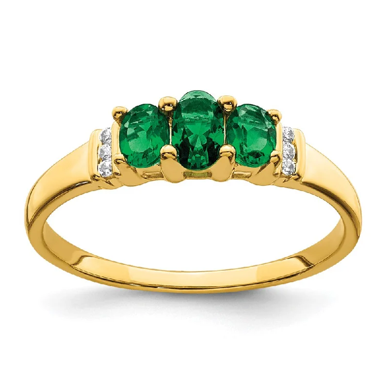 Sapphire Gemstone Rings in a Cathedral Setting10K Yellow Gold Polished Triple Emerald and Diamond 3-stone Ring