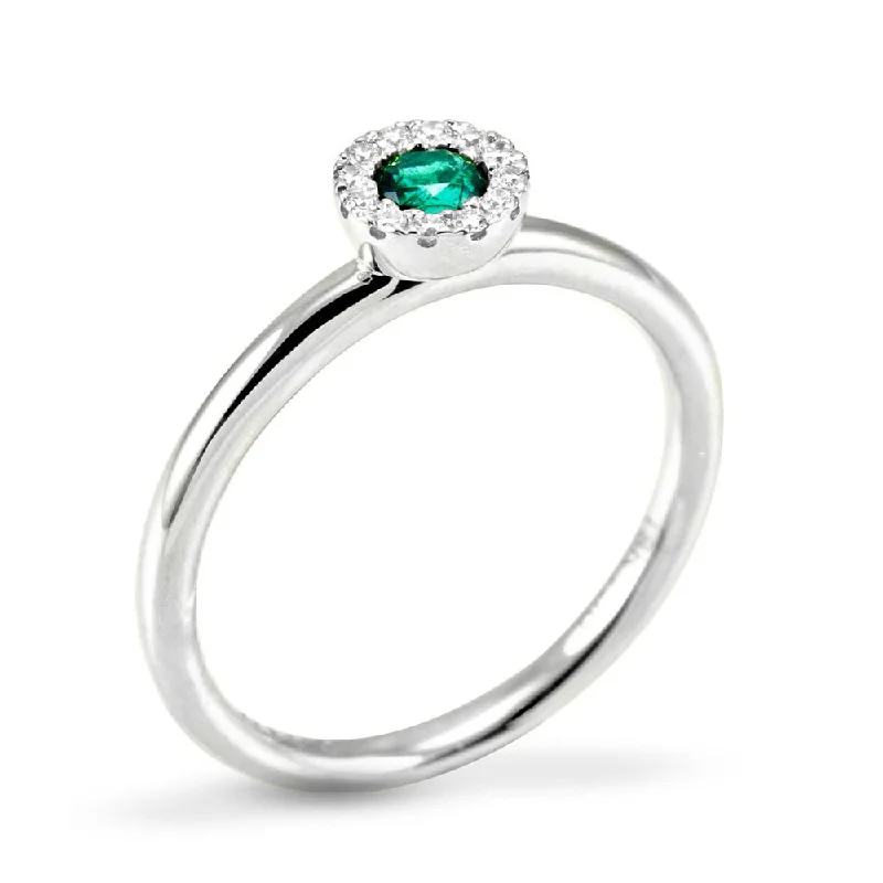 Vintage - Inspired Diamond Rings with Filigree Work18ct White Gold 0.16ct Emerald And 0.07ct Diamond Halo Ring