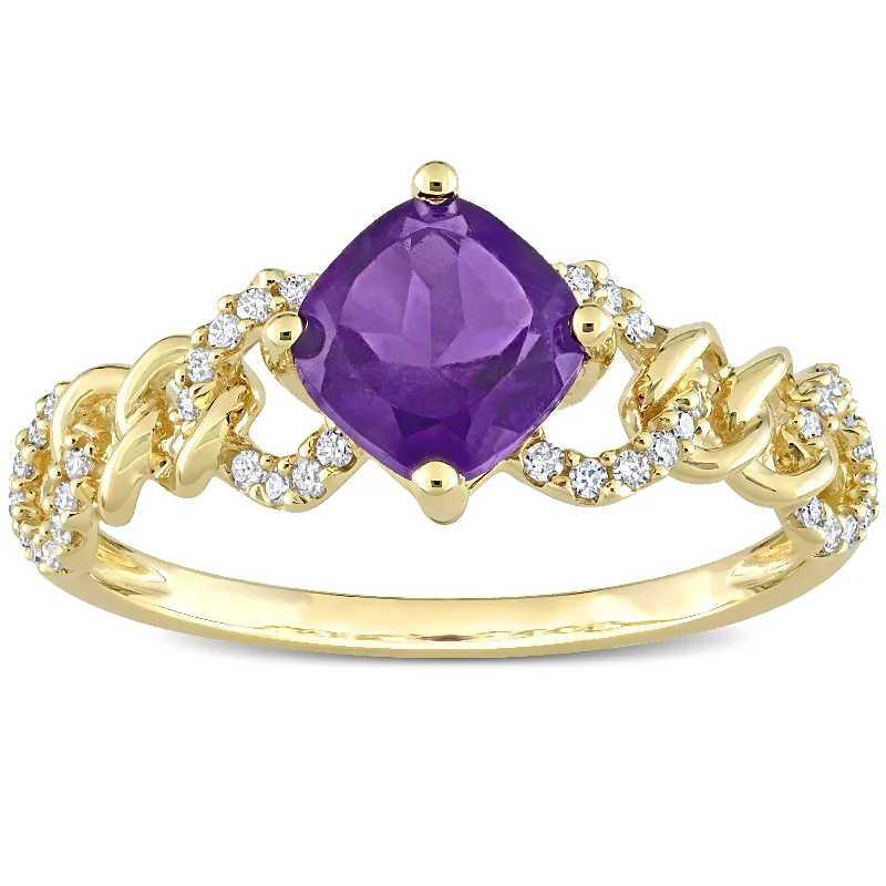 Custom - Designed Diamond Rings to Reflect Your PersonalityMiadora Cushion African Amethyst and 1/7ct TDW Diamond Link Engagement Ring in 10k Yellow Gold