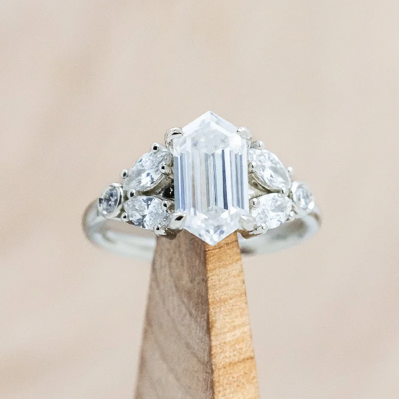 "ZOE" - HEXAGON MOISSANITE ENGAGEMENT RING WITH ACCENTS