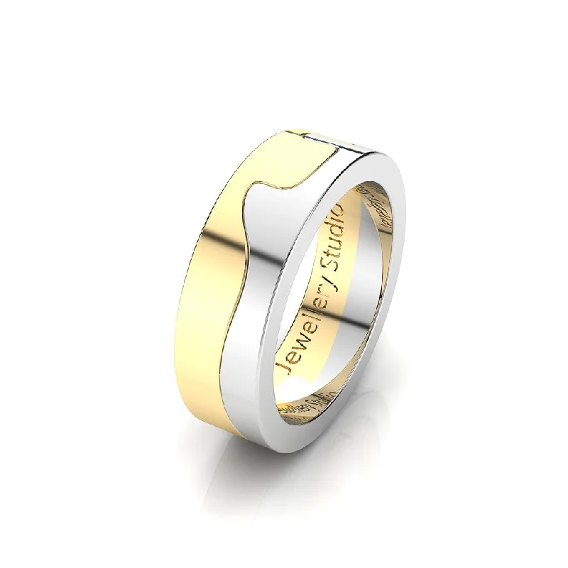 Matching Wedding Bands for a Coordinated LookWave Puzzle Men's Wedding Band