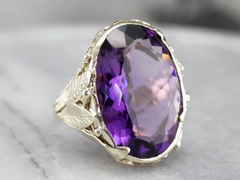 Large Amethyst Botanical Cocktail Ring