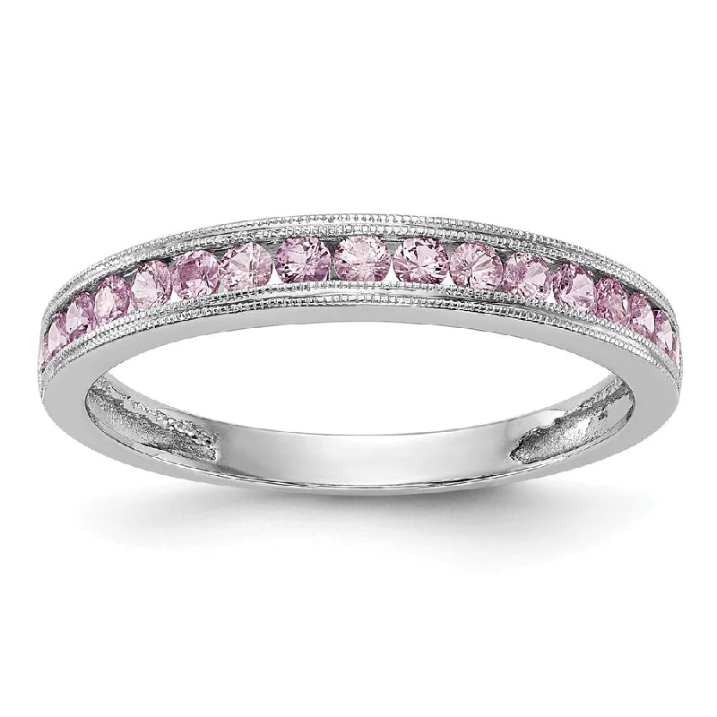 Emerald Gemstone Rings with Filigree - Bordered Settings10K White Gold Pink Sapphire Band