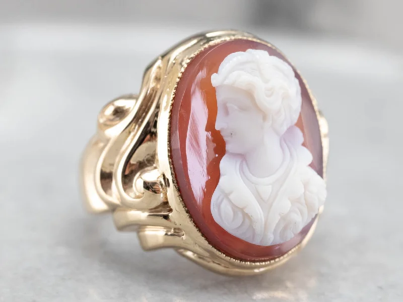 Ornate Sardonyx Cameo Gold Statement Ring