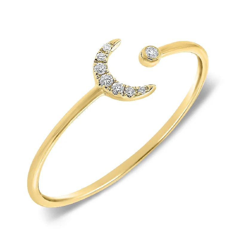 Vintage - Inspired Diamond Rings with Filigree WorkDiamond Moon Ring 14k Gold by Joelle Jewelry