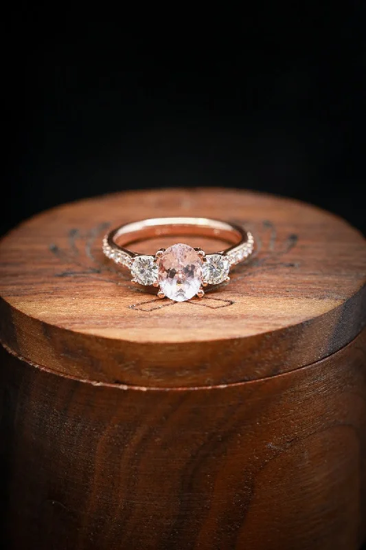 "COSETTE" - OVAL MORGANITE & DIAMOND ENGAGEMENT RING WITH DIAMOND ACCENTS