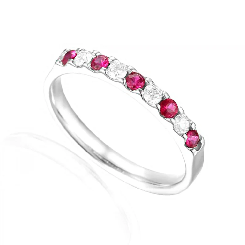 Custom - Engraved Wedding Bands with a Special Message18ct White Gold 0.26ct Ruby And 0.16ct Diamond Half Eternity Ring