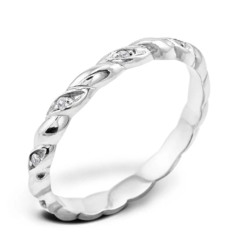 Wedding Bands with Micro - Pave Diamond AccentsPlatinum 0.06ct Diamond Set Twist Wedding Ring