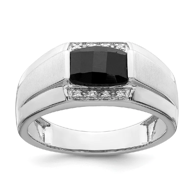 Sapphire Gemstone Rings in a Cathedral Setting14k White Gold Polished and Satin Onyx and Diamond Mens Ring