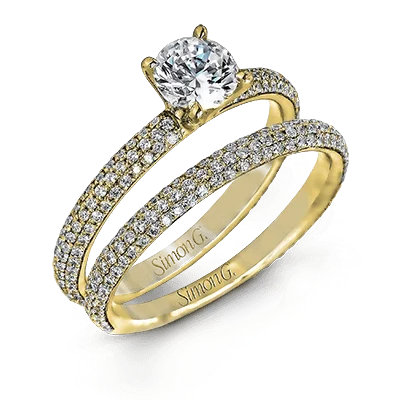 Halo - Style Diamond Rings with Smaller Accent DiamondsWedding Set in 18k Gold with Diamonds