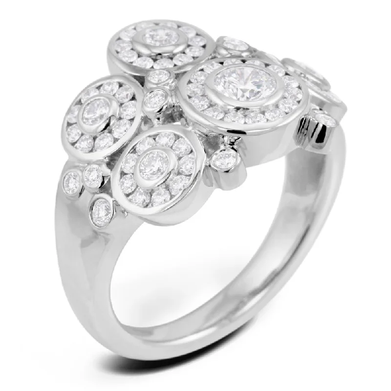 Halo - Style Diamond Rings with Smaller Accent Diamonds18ct White Gold 1.12ct Round Brilliant Cut Diamond Bubble Halo Ring