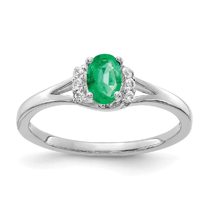 Multi - Gemstone Rings with a Rainbow of Colors10k White Gold Diamond and Oval Emerald Ring