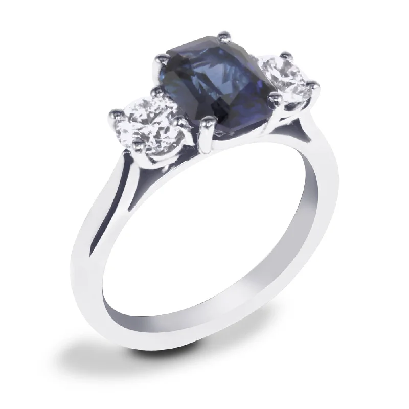 Three - Stone Diamond Rings with Princess - Cut DiamondsPlatinum 1.96ct Radiant Cut Sapphire and 0.81ct Diamond Three Stone Engagement Ring