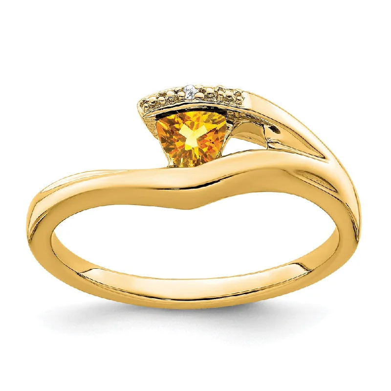 Sapphire Gemstone Rings in a Cathedral Setting14K Yellow Gold Trillion Citrine and Diamond Ring