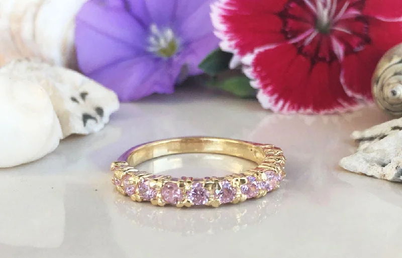 Multi - Gemstone Rings with a Rainbow of ColorsRose Quartz Ring - October Birthstone - Half Eternity Ring - Gemstone Band - Gold Ring