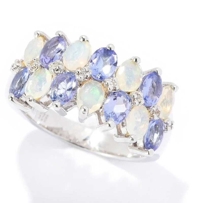 925 Sterling Silver Ethiopian Opal,Tanzanite,White Natural Zircon Ring