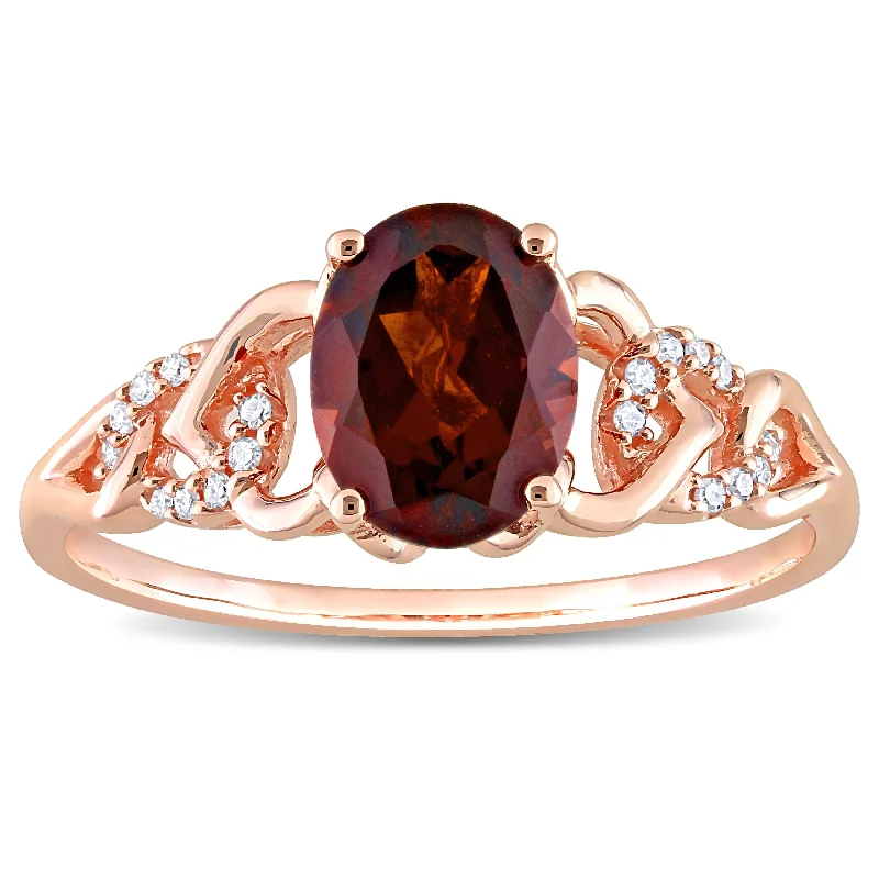 Three - Stone Diamond Rings with Princess - Cut DiamondsMiadora Oval Garnet and Diamond Accent Link Engagement Ring in 10k Rose Gold