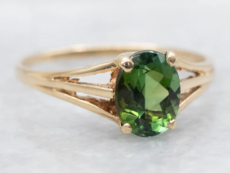 Emerald Gemstone Rings with Filigree - Bordered SettingsGreen Tourmaline Solitaire Split Shank Ring