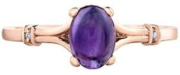 Amethyst Gemstone Rings in a Vintage - Style SettingRose Gold Amethyst, Diamond Ring.