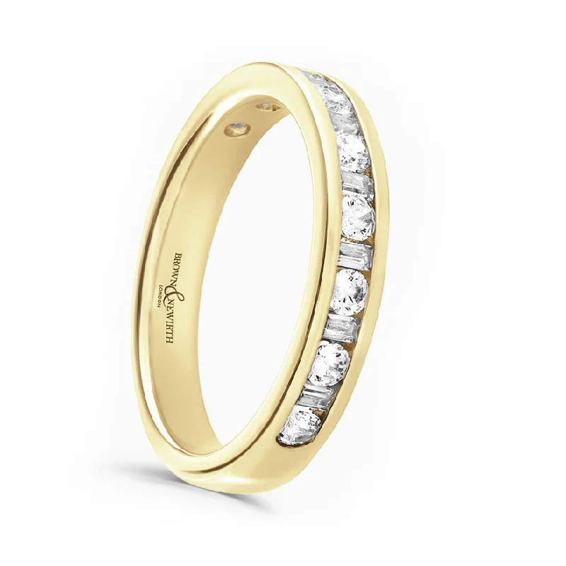 Comfort - Fit Wedding Bands for All - Day Wear18ct Yellow Gold 0.50ct Round Brilliant And Baguette Cut Diamond Channel Set Half Eternity Ring