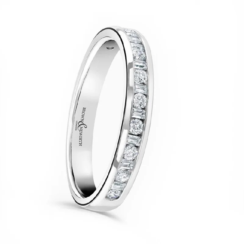 Two - Tone Wedding Bands in Gold and PlatinumPlatinum 0.33ct Round Brilliant And Baguette Cut Diamond Channel Set Half Eternity Ring