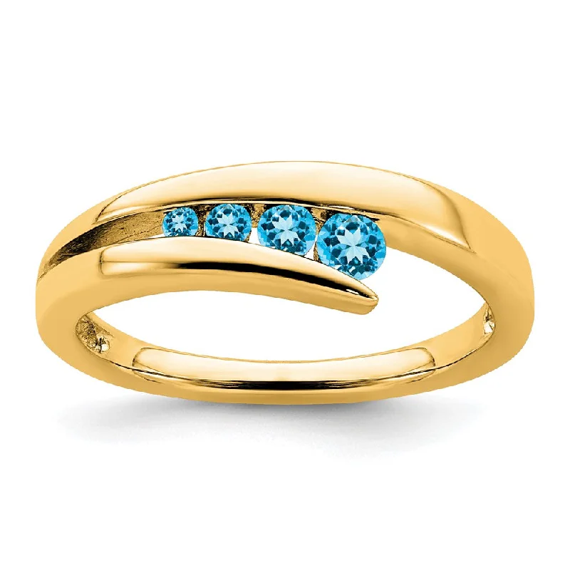 Sapphire Gemstone Rings in a Cathedral Setting14K Yellow Gold Blue Topaz 4-stone Ring