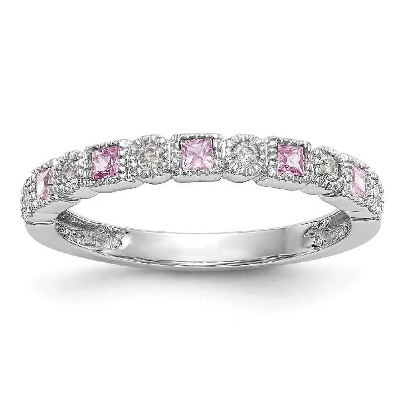 Sapphire Gemstone Rings in a Cathedral Setting10K White Gold Diamond w/Pink Sapphire Band