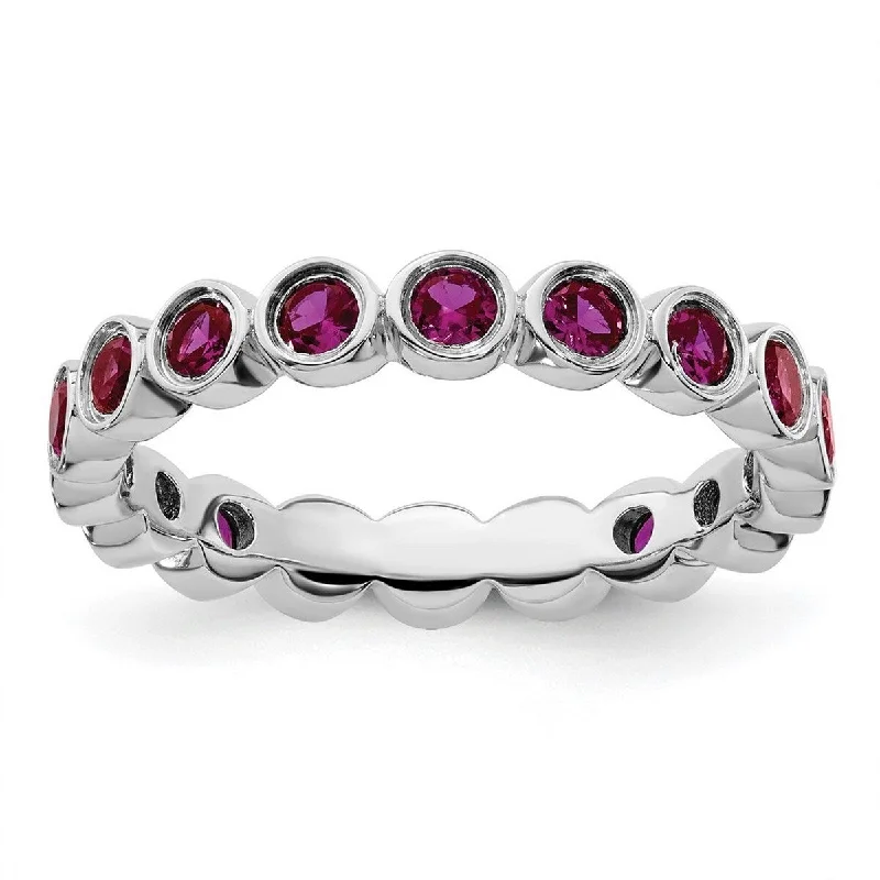 Curata 925 Sterling Silver Bezel Polished Patterned Stackable Expressions Created Ruby Ring