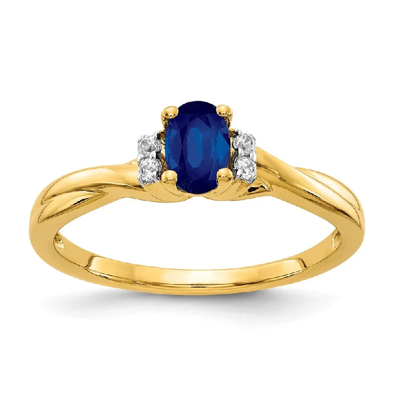 Sapphire Gemstone Rings in a Cathedral Setting10K Yellow Gold Diamond and Oval Sapphire Ring