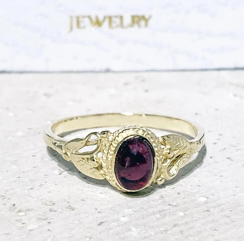 Emerald Gemstone Rings with Filigree - Bordered SettingsRed Garnet Ring - Genuine Gemstone - January Birthstone - Stacking Ring - Gold Ring - Tiny Ring - Simple Jewelry - Flower Ring - Lace Ring