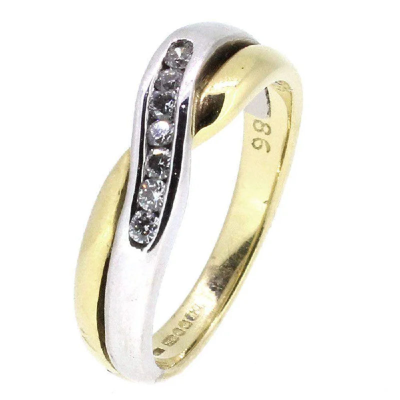 Wedding Bands with Micro - Pave Diamond Accents18ct Yellow & White Gold Crossover Diamond Ring - E86