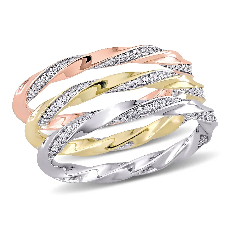 Solitaire Diamond Rings in Platinum SettingsMiadora 10k Three-Tone Gold 3/4ct TDW Diamond 3-Piece Stackable Eternity Ring Set