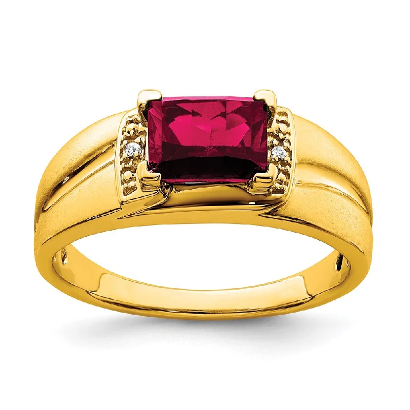 Emerald Gemstone Rings with Filigree - Bordered Settings14K Yellow Gold Emerald-cut Created Ruby and Diamond Mens Ring