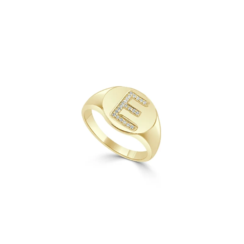 Custom - Designed Diamond Rings to Reflect Your PersonalityJoelle Signet Ring Diamond Initial E 14K Gold 1/10 ct TDW