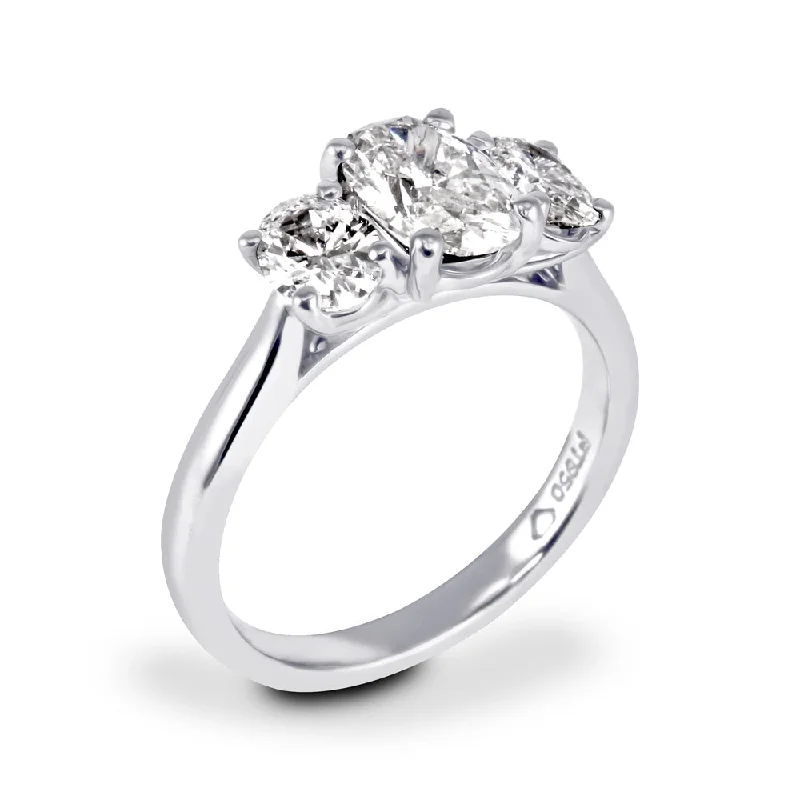 Solitaire Diamond Rings in Platinum SettingsPlatinum 1.81ct Three Stone Oval Cut Diamond Engagement Ring