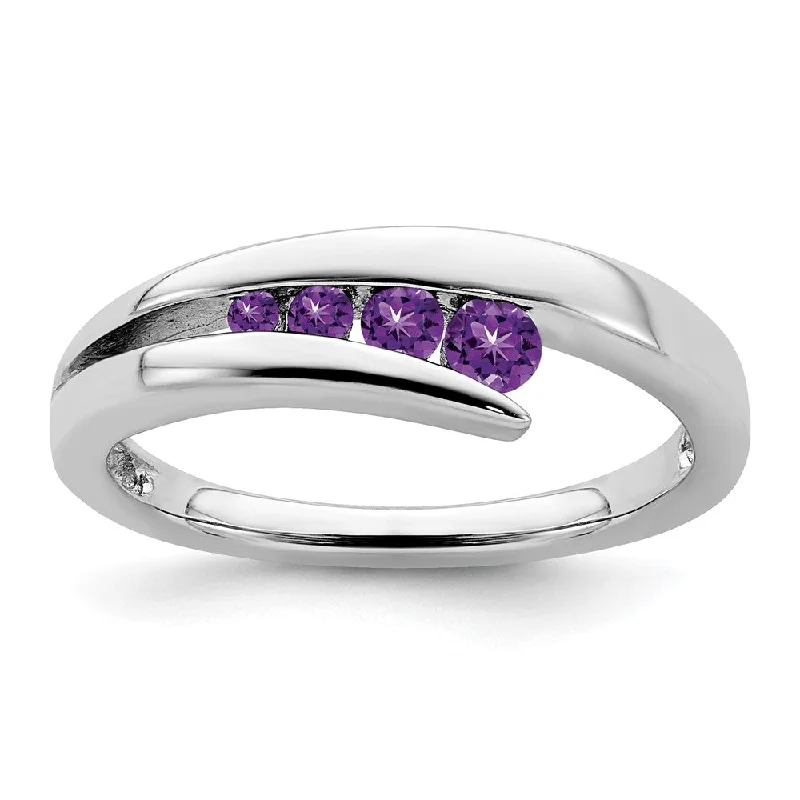 Sapphire Gemstone Rings in a Cathedral Setting10k White Gold Amethyst 4-stone Ring