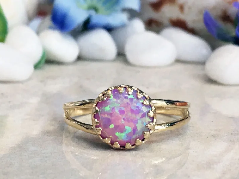 Amethyst Gemstone Rings in a Vintage - Style SettingRose Opal Ring - Gold Ring - Pink Opal Ring - Gemstone Ring - Opal Jewelry - Round Crown Ring