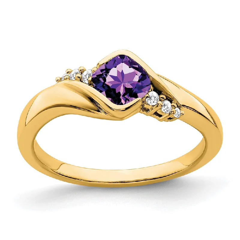 Amethyst Gemstone Rings in a Vintage - Style Setting14K Yellow Gold Amethyst and Diamond Ring